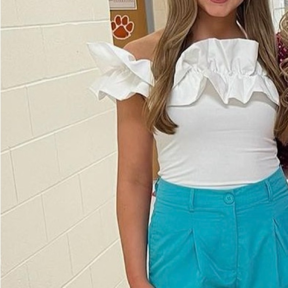 White ruffle top